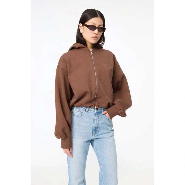 ROTATE Birger Christensen Zip Sweat Hoodie Brown | Hoodies | Coveti