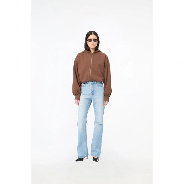 ROTATE Birger Christensen Zip Sweat Hoodie Brown | Hoodies | Coveti