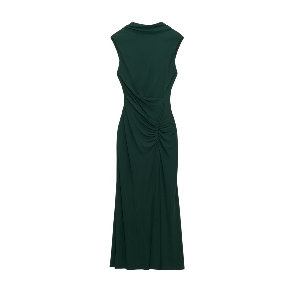 SIMKHAI Acacia Draped Jersey Midi Dress in Everglade
