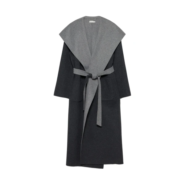 SIMKHAI Allura Reversible Belted Coat in Charcoal Multi