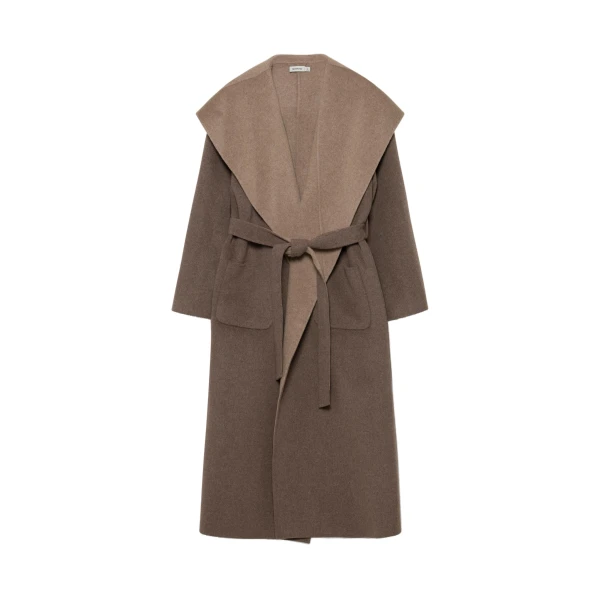 SIMKHAI Allura Reversible Belted Coat in Mushroom Multi