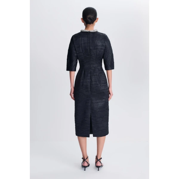 Ashleigh Embellished Satin Midi Dress in Black - Image 6