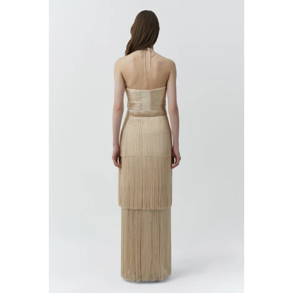 Baldwin Draped Fringe Gown in Champagne - Image 5