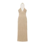 SIMKHAI Baldwin Draped Fringe Gown in Champagne