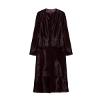 SIMKHAI Bowie Collarless Calf Hair Coat in Fig