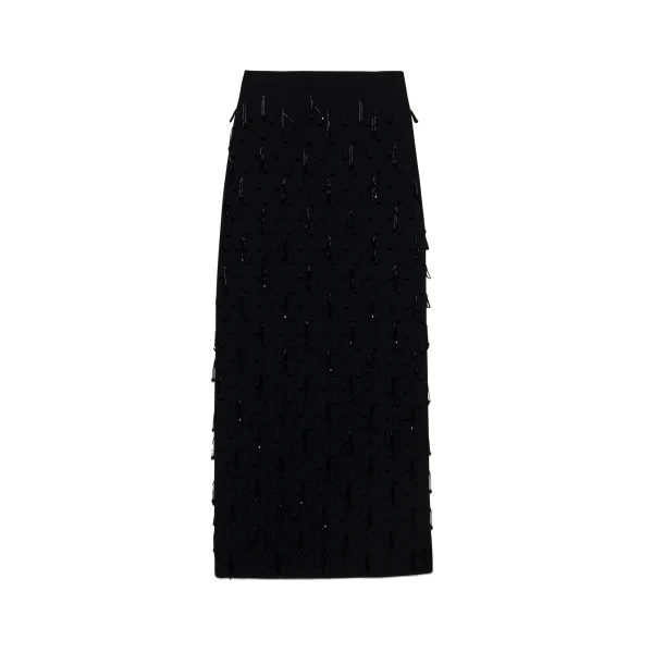 Bree Embellished Knit Midi Skirt in Black
