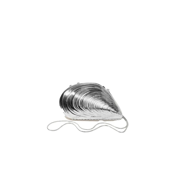 SIMKHAI Bridget Metal Oyster Clutch in Silver