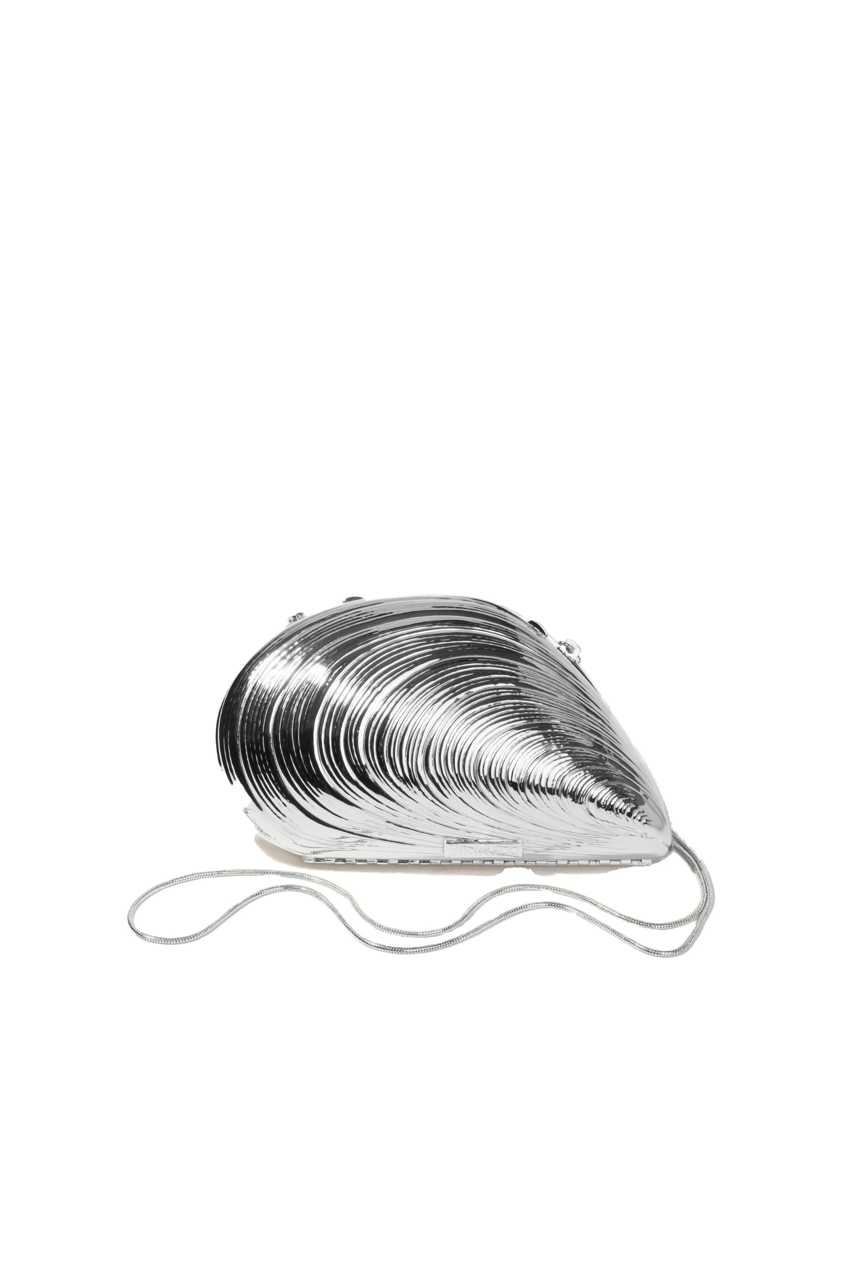 SIMKHAI Bridget Metal Oyster Clutch in Silver SIMKHAI Bridget Metal Oyster Clutch in Silver