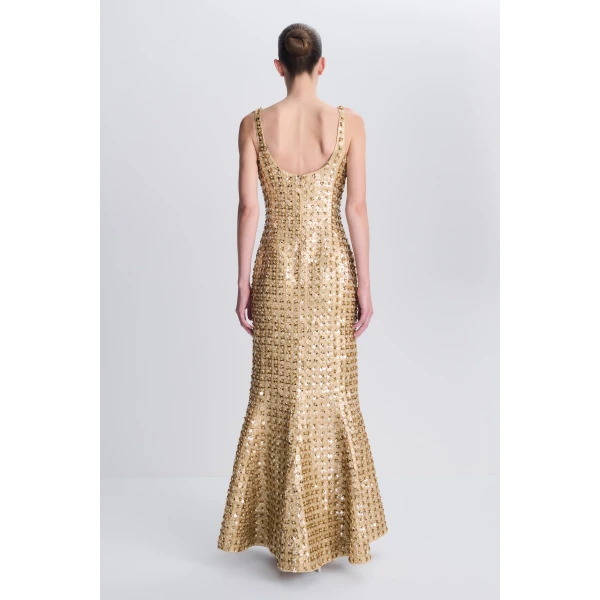 Briella Embellished Satin Gown in Light Gold - Image 5