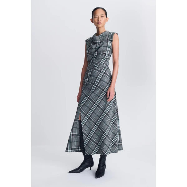Burke Draped Midi Dress in Everglade Plaid - Image 5