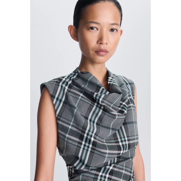 Burke Draped Midi Dress in Everglade Plaid - Image 6