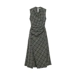 SIMKHAI Burke Draped Midi Dress in Everglade Plaid