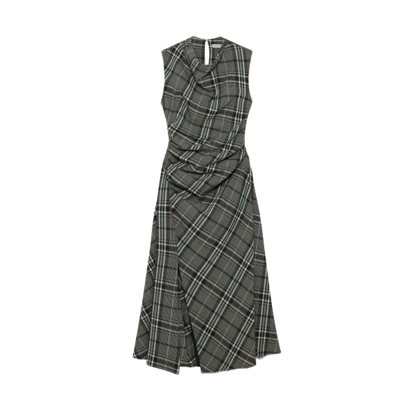 SIMKHAI Burke Draped Midi Dress in Everglade Plaid