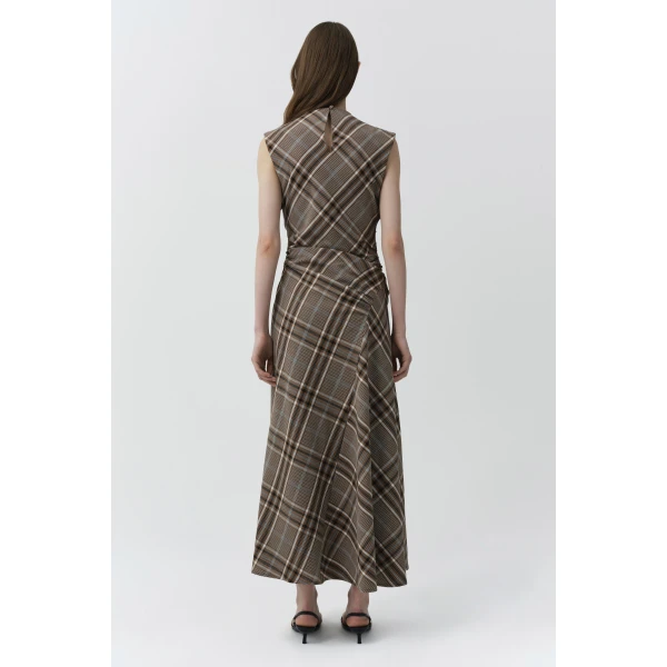 Burke Draped Midi Dress in Otter Plaid - Image 5
