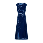 SIMKHAI Burke Draped Velvet Midi Dress in Sapphire