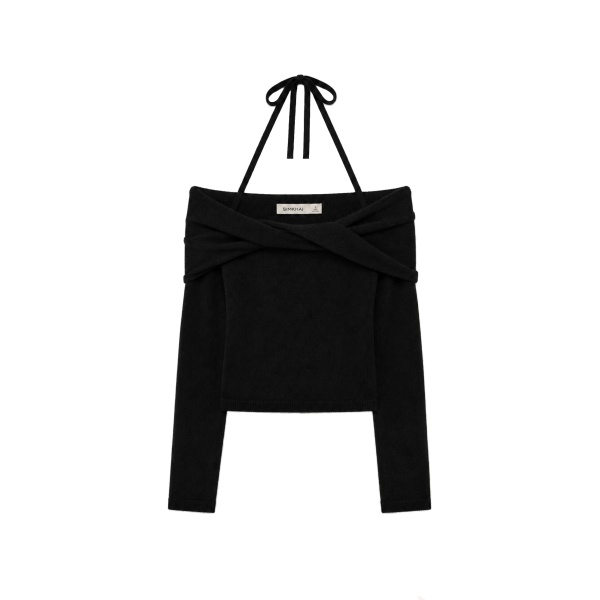 SIMKHAI Cambria Off Shoulder Knit Top in Black