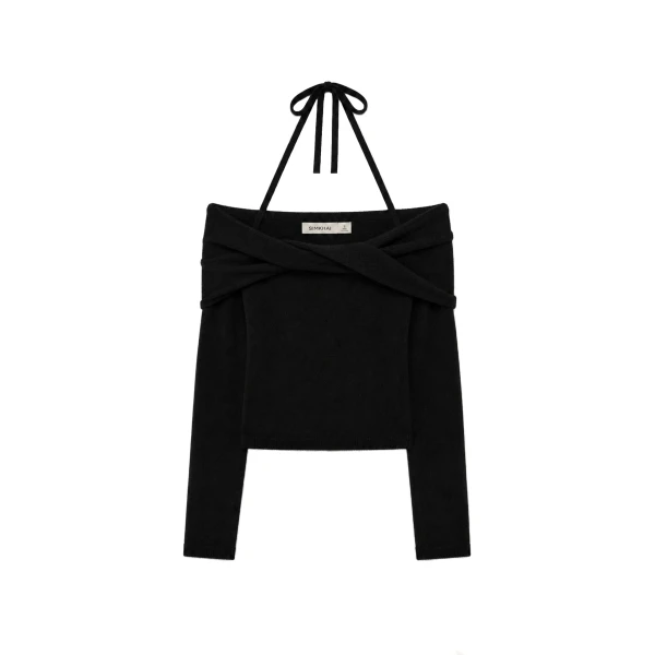 SIMKHAI Cambria Off Shoulder Knit Top in Black
