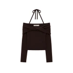 SIMKHAI Cambria Off Shoulder Knit Top in Chocolate