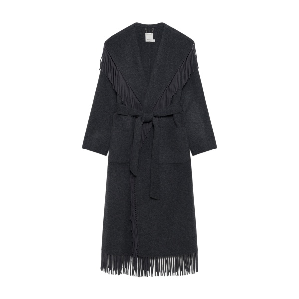 SIMKHAI Carrie Fringe Coat in Dark Charcoal
