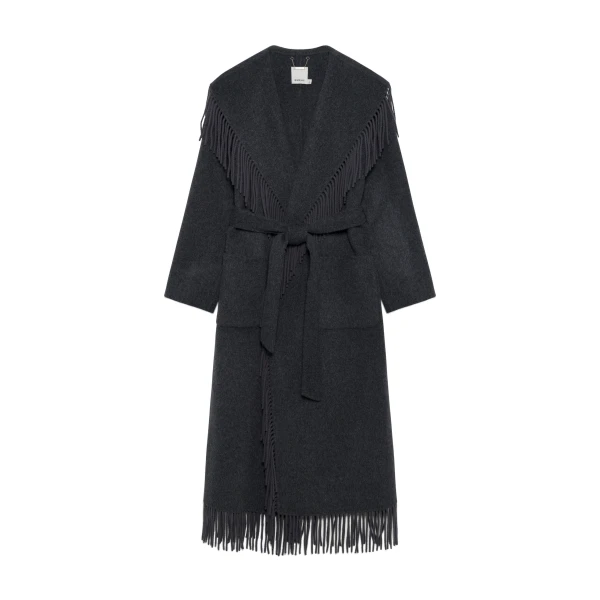 SIMKHAI Carrie Fringe Coat in Dark Charcoal