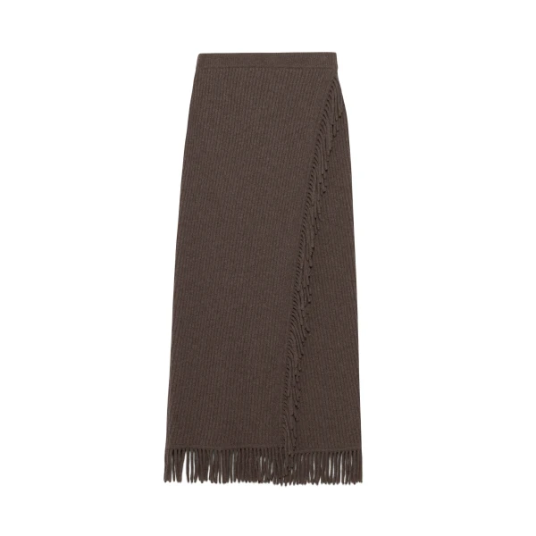 Casey Knit Fringe Midi Skirt in Mushroom Melange