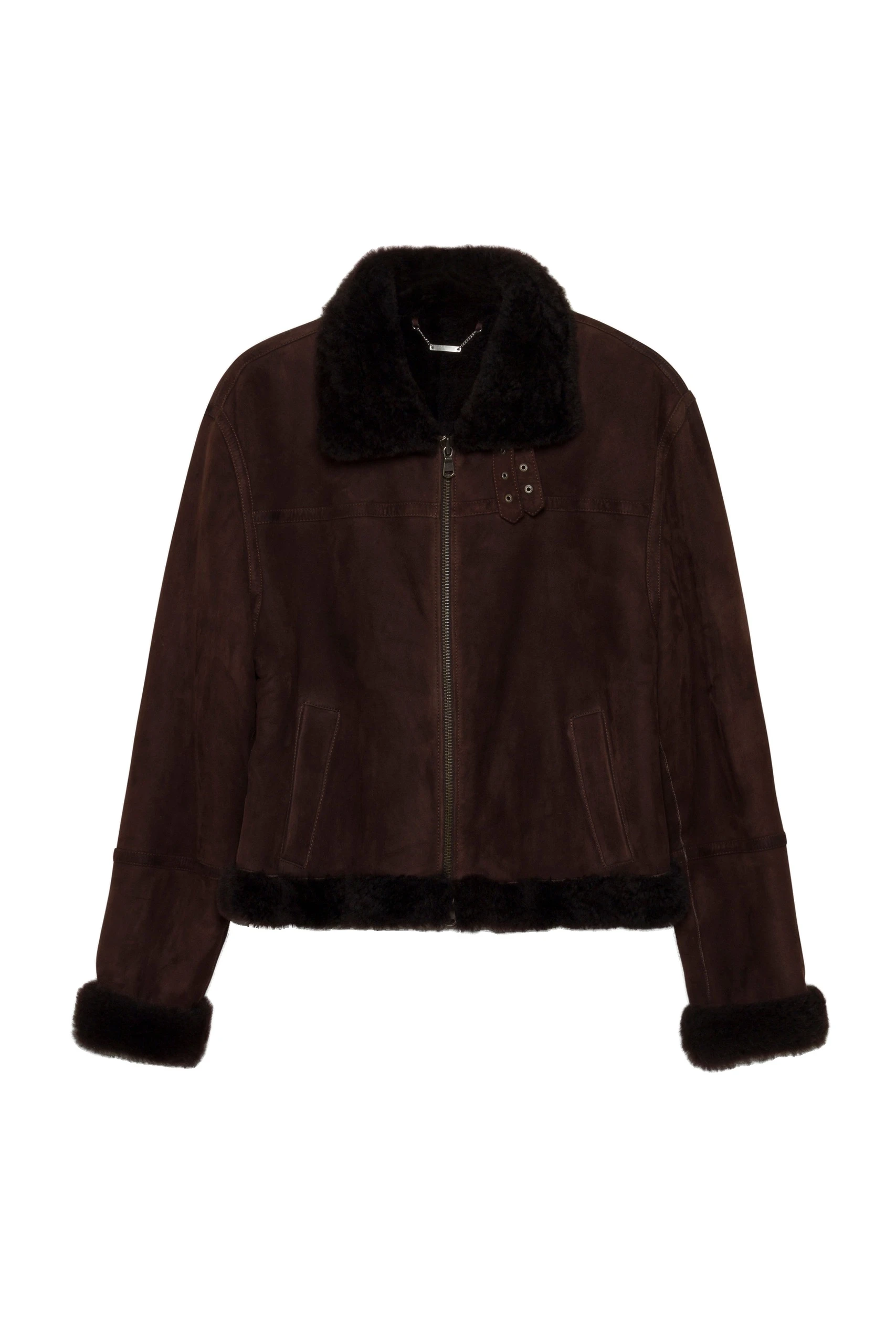 SIMKHAI Cassia Shearling Jacket in Chocolate SIMKHAI Cassia Shearling Jacket in Chocolate