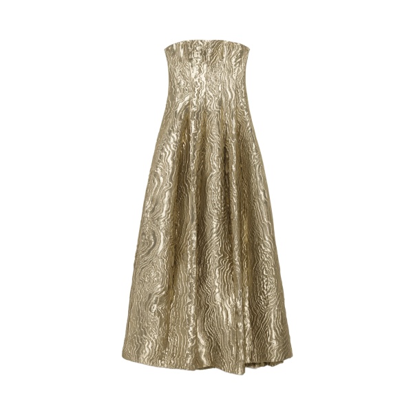 SIMKHAI Celeste Metallic Jacquard Gown in Light Gold