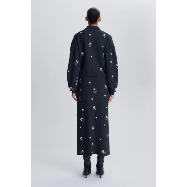 Chelly Embellished Wool Cashmere Midi Skirt in Dark Charcoal - Image 5