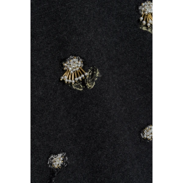 Chelly Embellished Wool Cashmere Midi Skirt in Dark Charcoal - Image 6