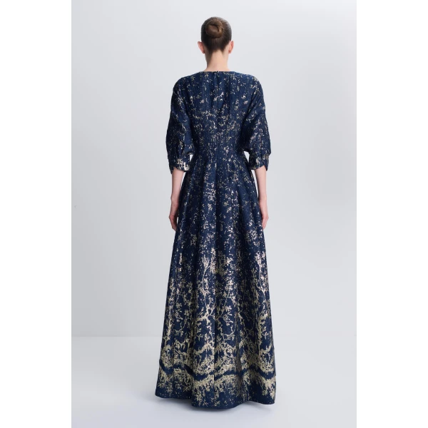 Claravelle Metallic Jacquard Gown in Midnight - Image 5