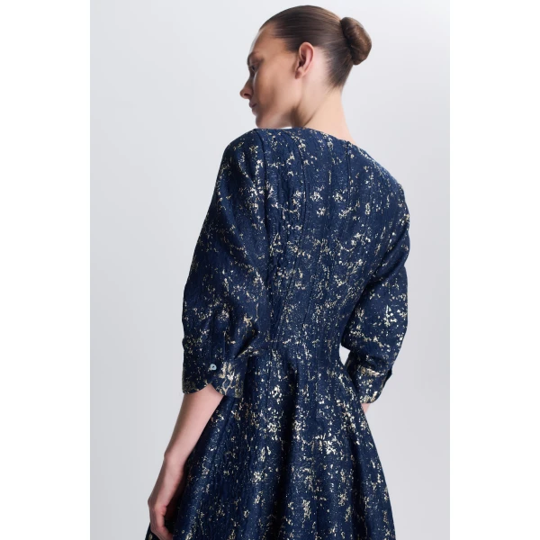Claravelle Metallic Jacquard Gown in Midnight - Image 6