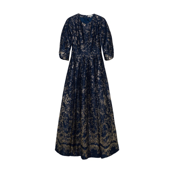 SIMKHAI Claravelle Metallic Jacquard Gown in Midnight