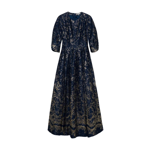 Claravelle Metallic Jacquard Gown in Midnight