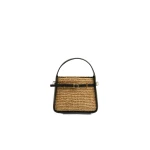 SIMKHAI Cleo Mini Raffia Bucket Bag in Black Natural