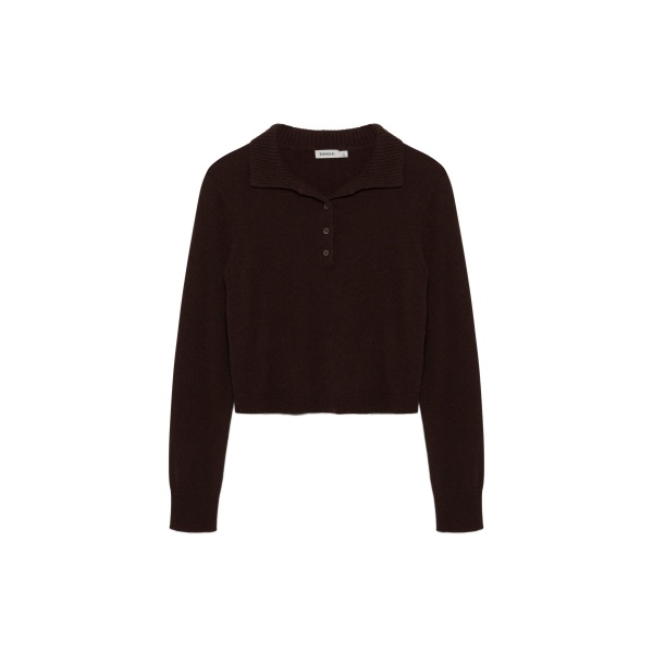 SIMKHAI Constance Cashmere Polo in Chocolate