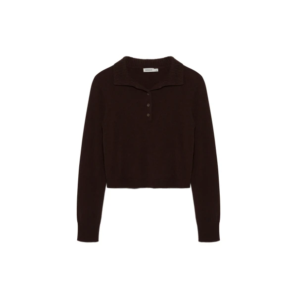 SIMKHAI Constance Cashmere Polo in Chocolate