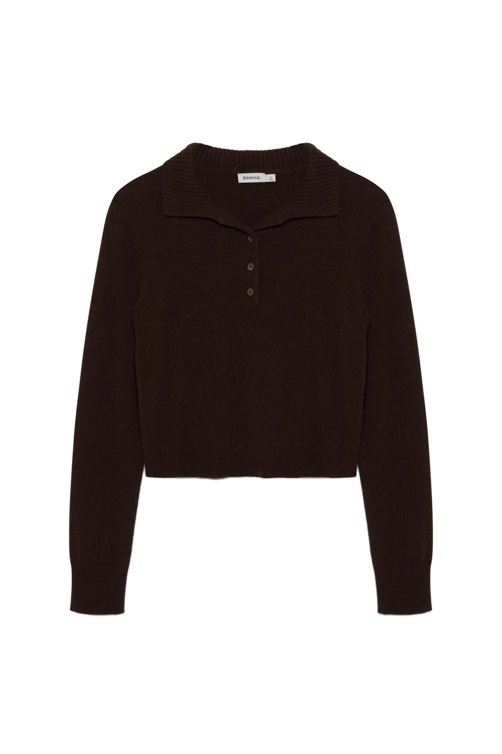 SIMKHAI Constance Cashmere Polo in Chocolate SIMKHAI Constance Cashmere Polo in Chocolate