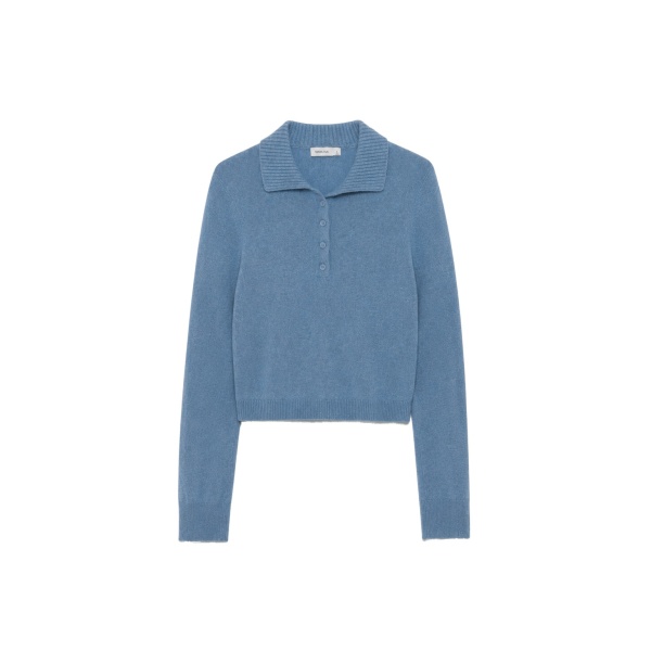 SIMKHAI Constance Cashmere Polo in Dusty Blue