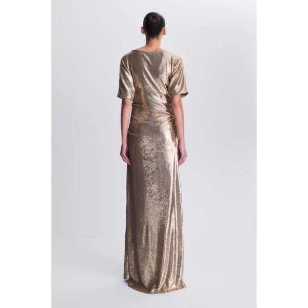 Coralie Sequin Gown in Light Gold - Image 5