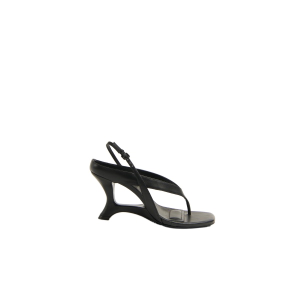 SIMKHAI Darya Leather Wedge Thong Sandal in Black