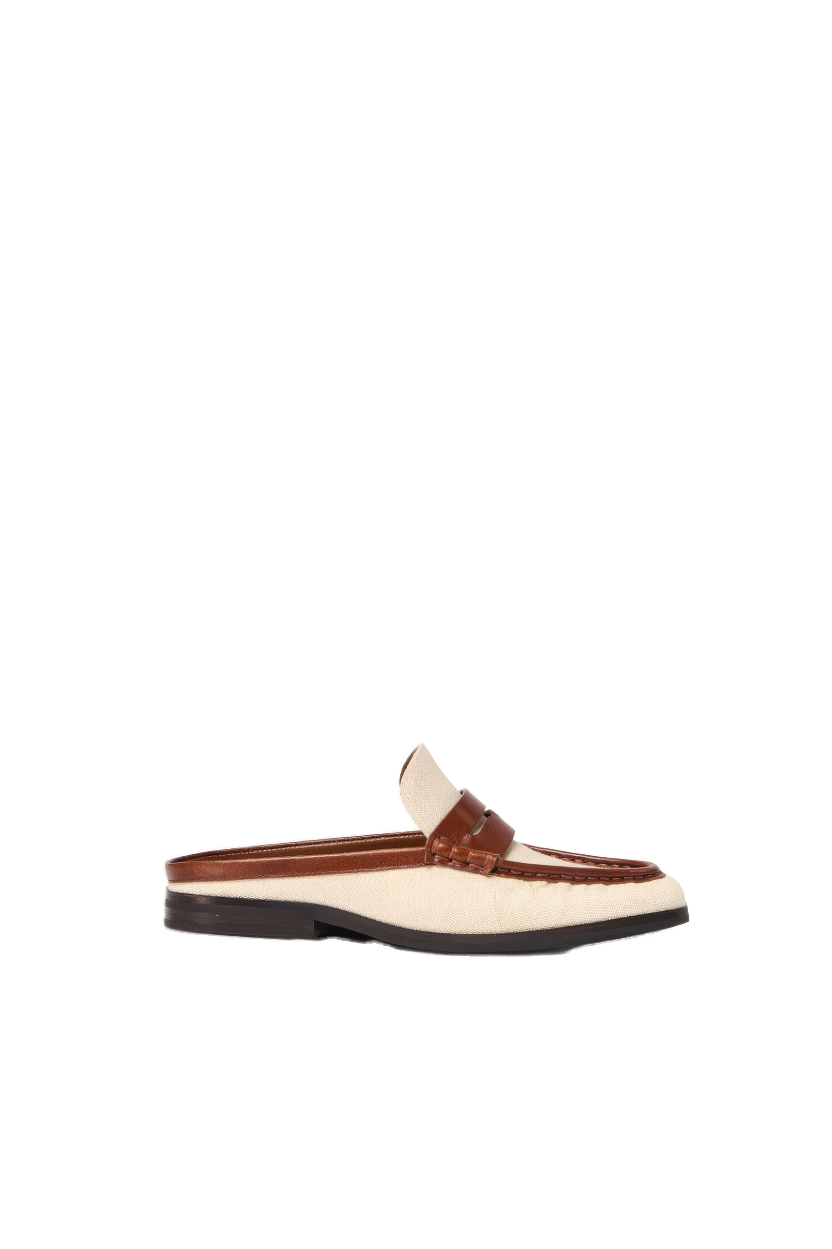 SIMKHAI Dean Canvas Combo Loafer Mule in Natural Saddle SIMKHAI Dean Canvas Combo Loafer Mule in Natural Saddle