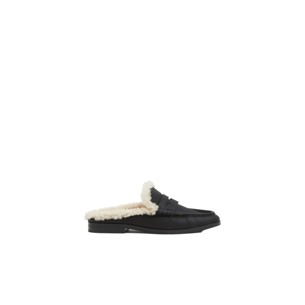 Dean Shearling Loafer Mule in Black Ecru