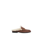 SIMKHAI Dean Shearling Loafer Mule in Cacao Ecru