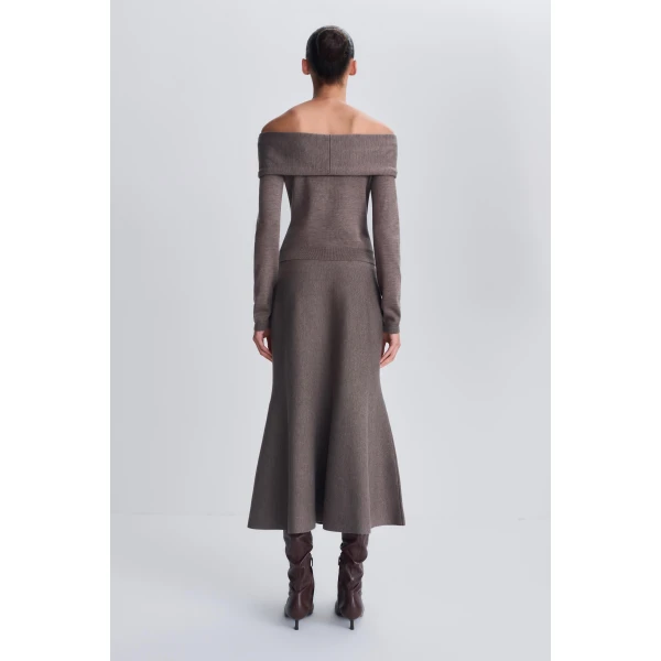 Delphia Off-Shoulder Merino Wool Sweater in Birch Melange - Image 5