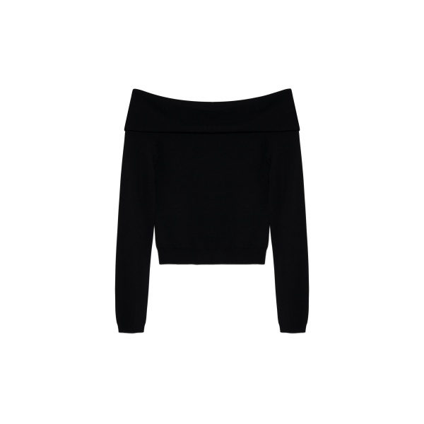 SIMKHAI Delphia Off-Shoulder Merino Wool Sweater in Black