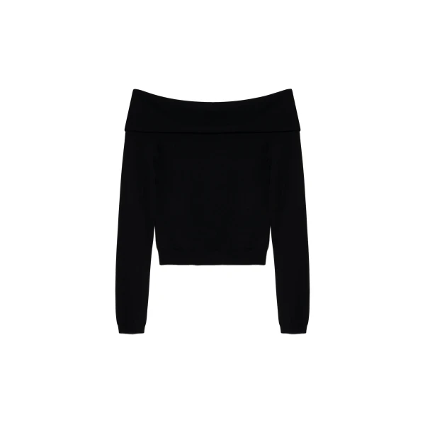 Delphia Off-Shoulder Merino Wool Sweater in Black