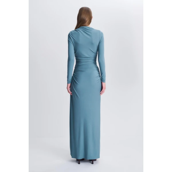 Eleanora Draped Jersey Gown in Storm - Image 5