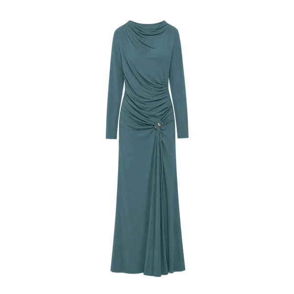 Eleanora Draped Jersey Gown in Storm