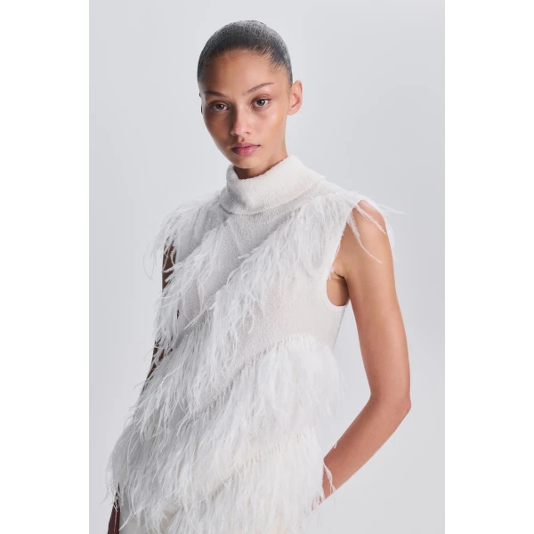SIMKHAI Elinor Feather Top in Ivory