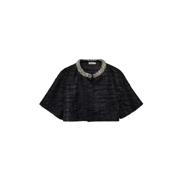 SIMKHAI Elvessa Embellished Satin Jacket in Black